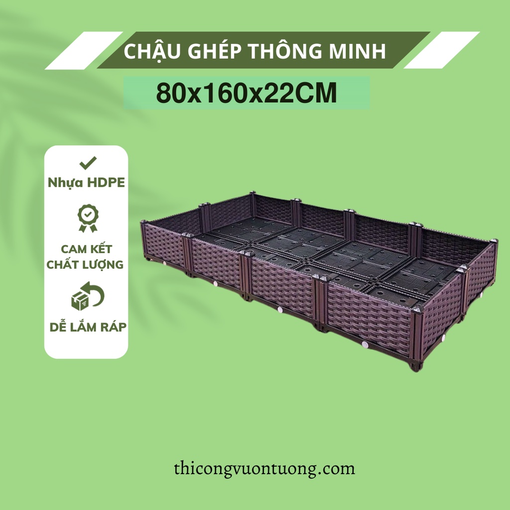 Chậu ghép thông minh KT 160x80x22cm màu nâu trồng cây, trồng rau Chậu ghép thông minh KT 160x80x22cm màu nâu trồng cây, trồng rau