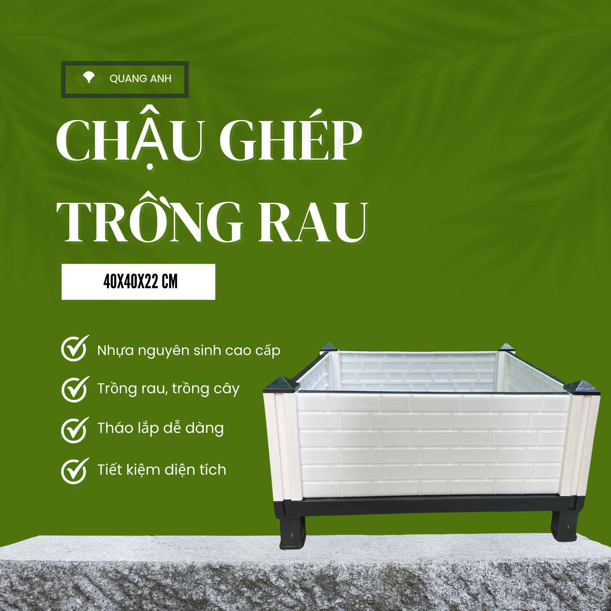 Chậu ghép trồng rau 40x40x22 cm nhựa nguyên sinh cao cấp Chậu ghép trồng rau 40x40x22 cm nhựa nguyên sinh cao cấp