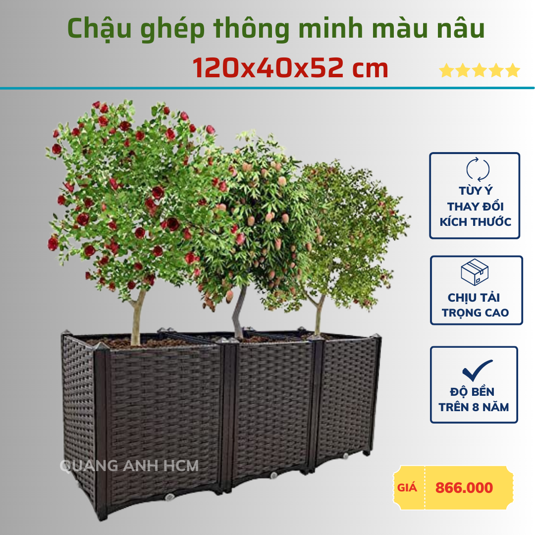 Kích thước chậu ghép thông minh màu nâu thông dụng trồng cây cảnh, cây thân to