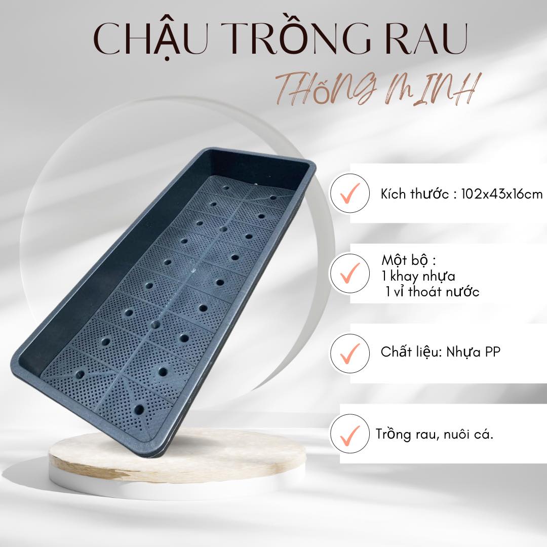 Chậu khay nhựa chữ nhật đen cỡ lớn 1m trồng rau 102x43x16 cm - Quang Anh