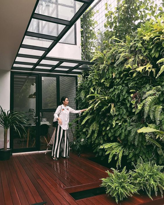 Thi công vườn trên tường cho quán cà phê xanh mát Thi công vườn trên tường cho quán cà phê xanh mát